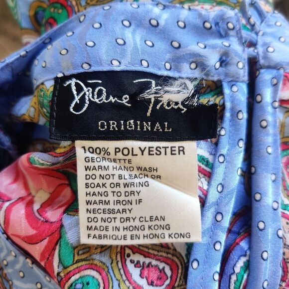 Diane Freis Vintage Blue Floral Dress With Belt Size Medium Large - Picture 8 of 11